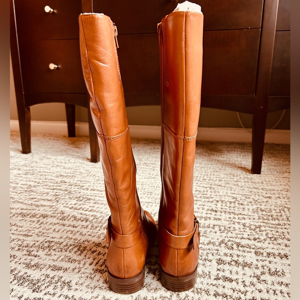 Nine West Blogger Tall Cognac Leather Zippered Riding Boots Size 7 - Picture 10 of 15